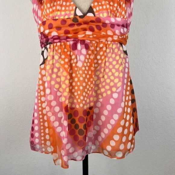 Milly Of New York  VTG Y2K Womens Silk Beaded Halter Top Blouse Orange Polkadot - Picture 7 of 8